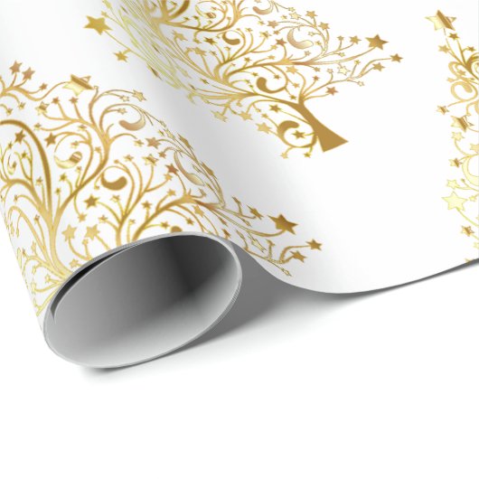 Elegantes Gold- und Weiß-Weihnachtsbaummuster Geschenkpapier (Rolleneckpunkt)