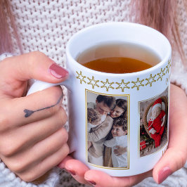 Elegantes Gold und weiße Fotocollage Weihnachten Kaffeetasse