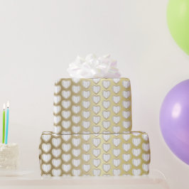 Elegantes Gold und weiße Hochzeitsherzen Geschenkpapier
