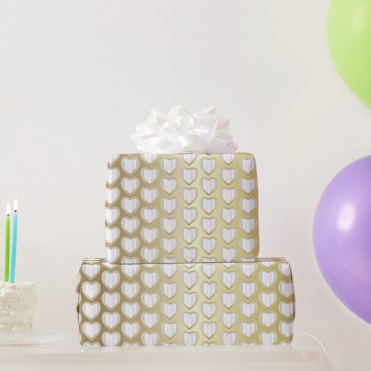 Elegantes Gold und weiße Hochzeitsherzen Geschenkpapier (Partygeschenke)