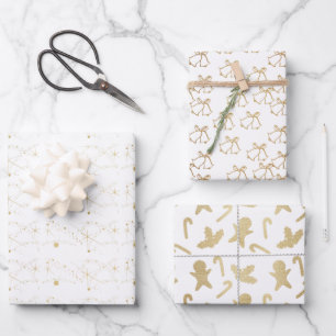 Elegantes Gold und weiße Weihnachten Geschenkpapier Set