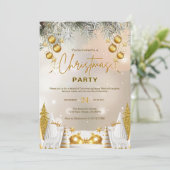 Elegantes Gold und weiße Weihnachtsfeier Einladung (Stehend Vorderseite)