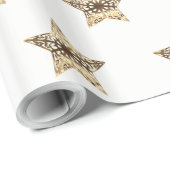 Elegantes Gold und weiße Weihnachtsstars-Muster Geschenkpapier (Rolleneckpunkt)
