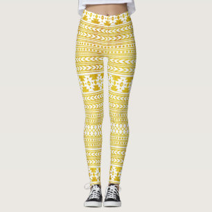 Elegantes Gold und weißes aztekisches Stammes- Leggings