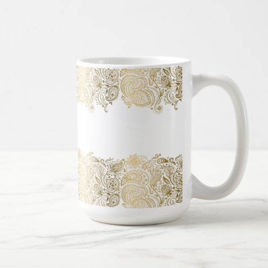 Elegantes Gold und weißes, blumengeschmücktes Pais Kaffeetasse (Rechts)