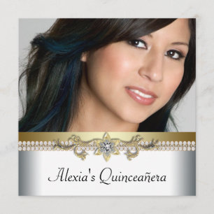 Elegantes Gold und Weißes Foto Quinceanera Einladung