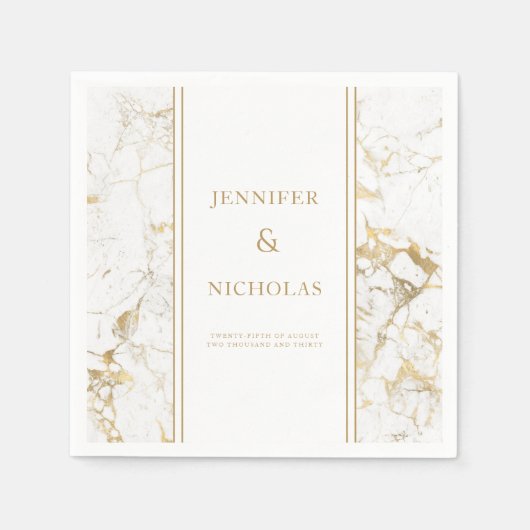 Elegantes Gold und weißes Marmor Hochzeit Napkins Serviette (Vorderseite)