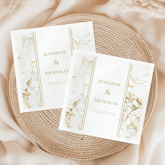 Elegantes Gold und weißes Marmor Hochzeit Napkins Serviette
