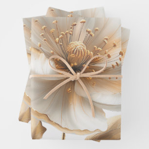 Elegantes Gold- und Weißes Mohn-Hochzeitsverpackun Geschenkpapier Set