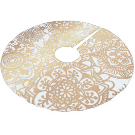 Elegantes Gold- und White Boho Mandala-Muster Polyester Weihnachtsbaumdecke