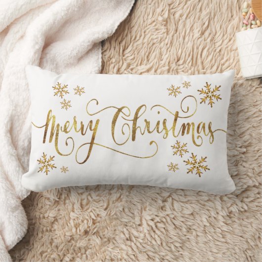 Elegantes Gold und White Frohe Weihnachten Lendenkissen (Decke)