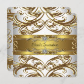 Elegantes Gold und White Quinceanera Einladungen (Vorne/Hinten)