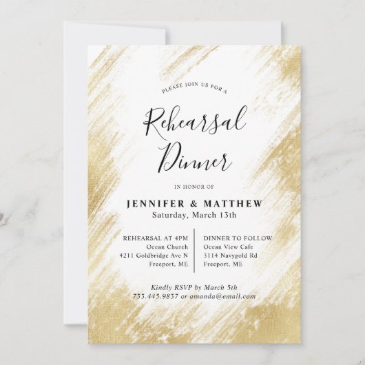 Elegantes Gold und White Wedding Probe Dinner Einladung (Vorderseite)