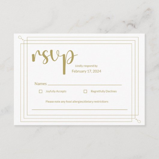 Elegantes Gold und White Wedding RSVP Begleitkarte (Vorderseite)