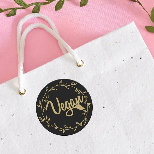 Elegantes Gold Vegan Leaf Runder Aufkleber