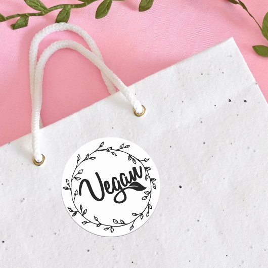 Elegantes Gold Vegan Leaf Runder Aufkleber