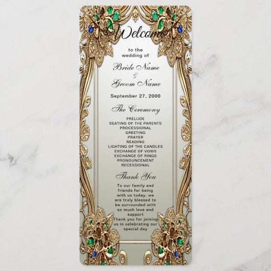 Elegantes Gold Verziert Wedding Program Programm