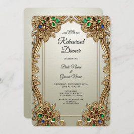 Elegantes Gold Verzierte Probe Abendessen Einladung