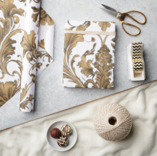 Elegantes Gold Vintag Damaskus Geschenkpapier
