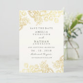 Elegantes Gold Vintag Floral Save the Date (Stehend Vorderseite)