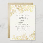 Elegantes Gold Vintag Floral Save the Date (Vorne/Hinten)