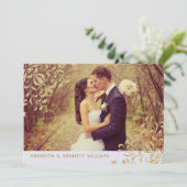 Elegantes Gold Vintag Glamour Wedding Foto Dankeskarte (Stehend Vorderseite)