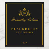 Elegantes Gold Vintages Monogramm Wine Black Label Weinetikett (Einzelnes Label)