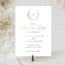 Elegantes Gold Wappen Leaf Monogram Save the Date