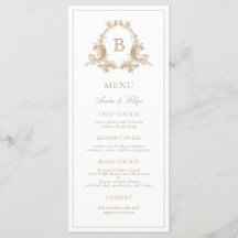 Elegantes Gold Wappen Monogram Wedding Menu