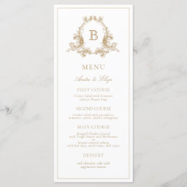 Elegantes Gold Wappen Monogram Wedding Menu Menükarte