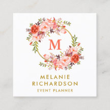 Elegantes Gold Watercolor Coral Floral Monogram