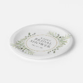 Elegantes Gold Watercolor Grünes Brautparty Pappteller (Schrägansicht)