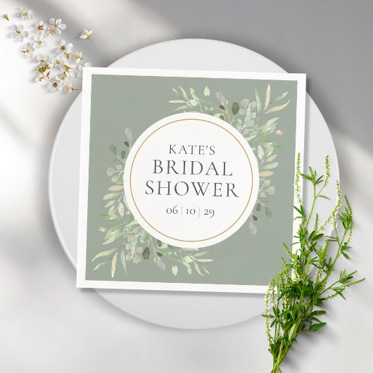 Elegantes Gold Watercolor Grünes Brautparty Serviette