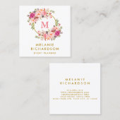 Elegantes Gold Watercolor Rosa Floral Monogramm Quadratische Visitenkarte (Vorne/Hinten)