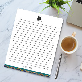 Elegantes Gold Wave Blue Aquamarin Logo Business Notizblock