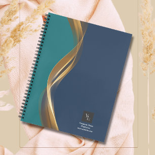 Elegantes Gold Wave Blue Aquamarin mit Business-Lo Notizblock
