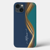 Elegantes Gold Waves Blau Aquamarin mit Name Case-Mate iPhone Hülle (Rückseite)