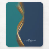 Elegantes Gold Waves Blau Aquamarin mit Name Mousepad (Vorne)