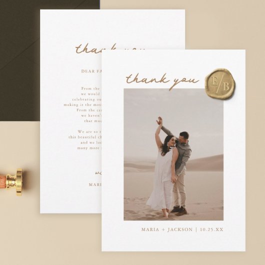 Elegantes Gold Wax Siegel Foto Hochzeit Vielen Dan Dankeskarte