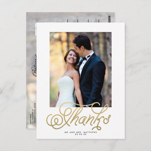 Elegantes Gold Wedding Foto Danke Postcard Postkarte (Vorne/Hinten)