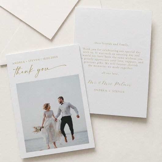 Elegantes Gold Wedding Foto Dankeskarte