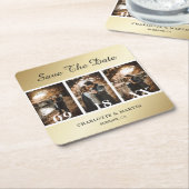 Elegantes Gold Wedding Foto Save the Date Unterset Rechteckiger Pappuntersetzer (angewinkelt)