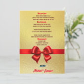 Elegantes Gold Wedding Menu mit Rotem Band & Foto Menükarte (Stehend Vorderseite)