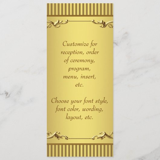 Elegantes Gold Wedding Menu Programm (Rückseite)