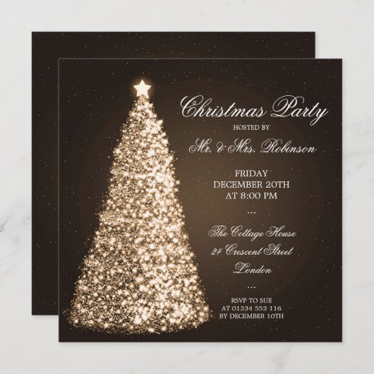 Elegantes Gold Weihnachten-Party Einladung (Vorne/Hinten)