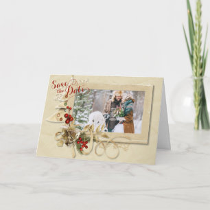 Elegantes Gold Weihnachts-Foto Save the Date Feiertagskarte
