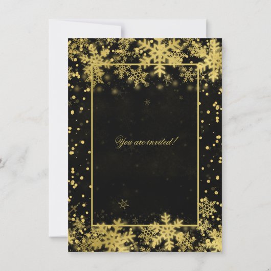 Elegantes Gold Weihnachts Party Winterschneeflocke Einladung (Rückseite)