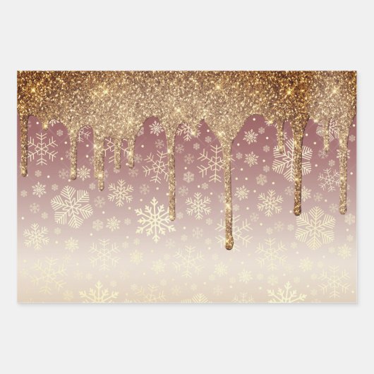 Elegantes Gold Weihnachts-Schneeflockenmuster Driv Geschenkpapier Set (Vorderseite 3)
