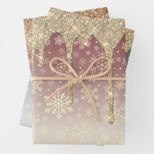 Elegantes Gold Weihnachts-Schneeflockenmuster Driv Geschenkpapier Set (Beispiel)