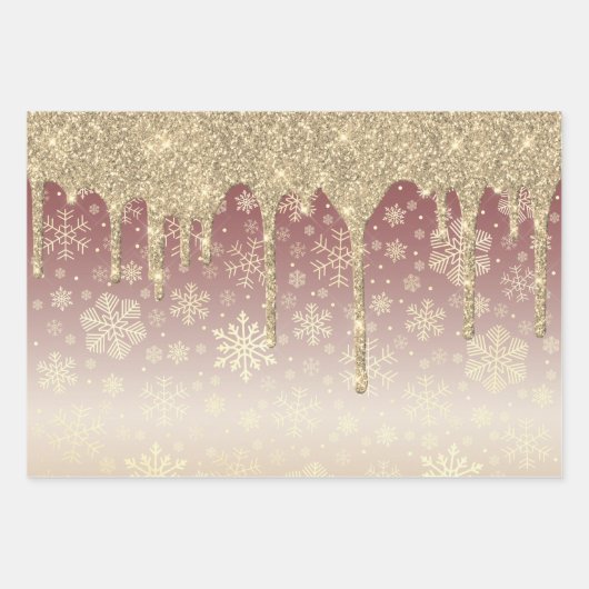 Elegantes Gold Weihnachts-Schneeflockenmuster Driv Geschenkpapier Set (Vorderseite)